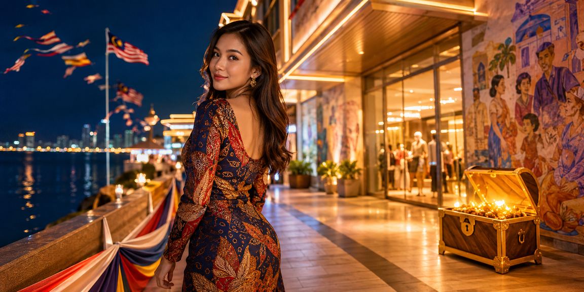 Suasana kasino pertaruhan Penang dengan corak batik Malaysia